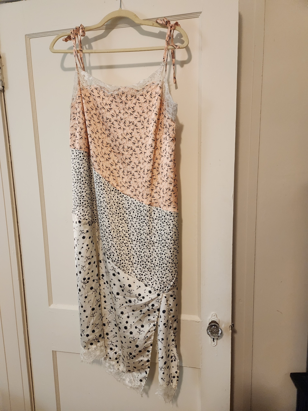 Future Collective XXL Patchwork Satin Lace Slip Maxi Dress Tie Straps